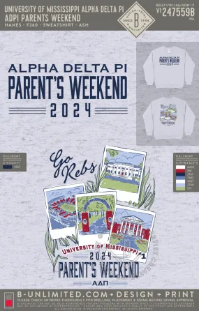 University of Mississippi Alpha Delta Pi - ADPI Parents Weekend (Crewnecks) - Hanes - F260 - Sweatshirt - Ash