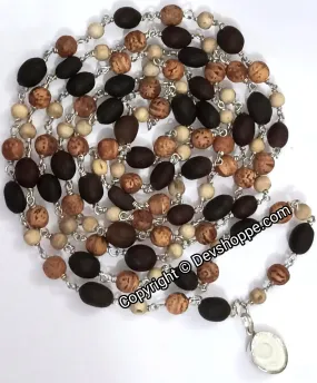 Kayakalp , Tulsi , Kamal Gatta beads combination mala in silver with Gomti Chakra pendant