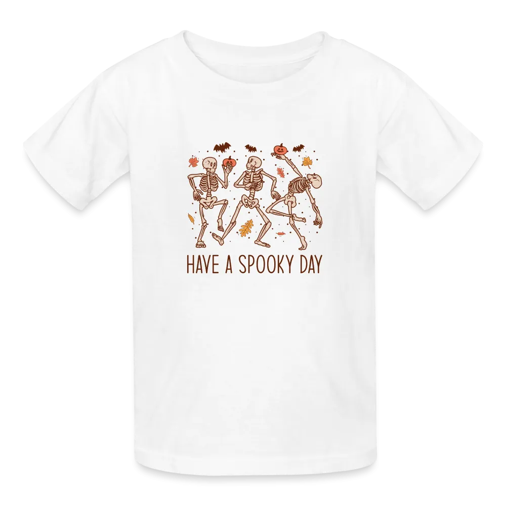 Youth 'Have a Spooky Day' Dancing Skeletons Hanes Tagless Tee: Groovy Bones for Your Little Ghoul